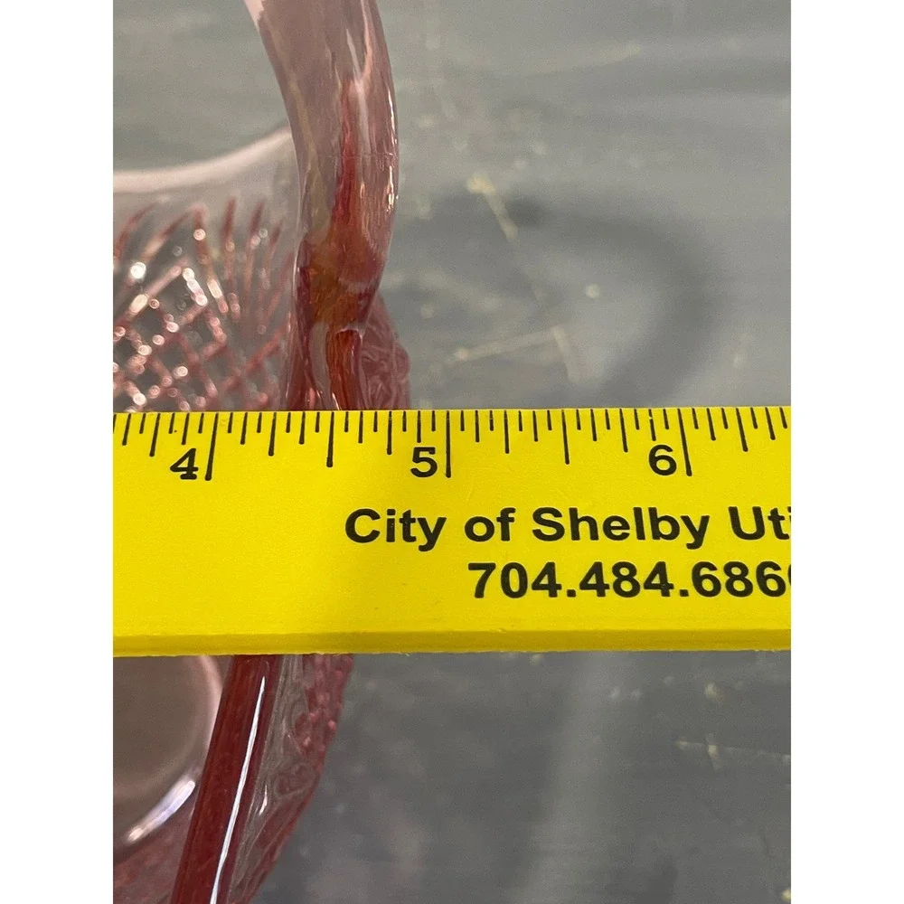 Vintage Pink Depression Glass Basket Diamond Point Starburst Pattern 7.25 Inch